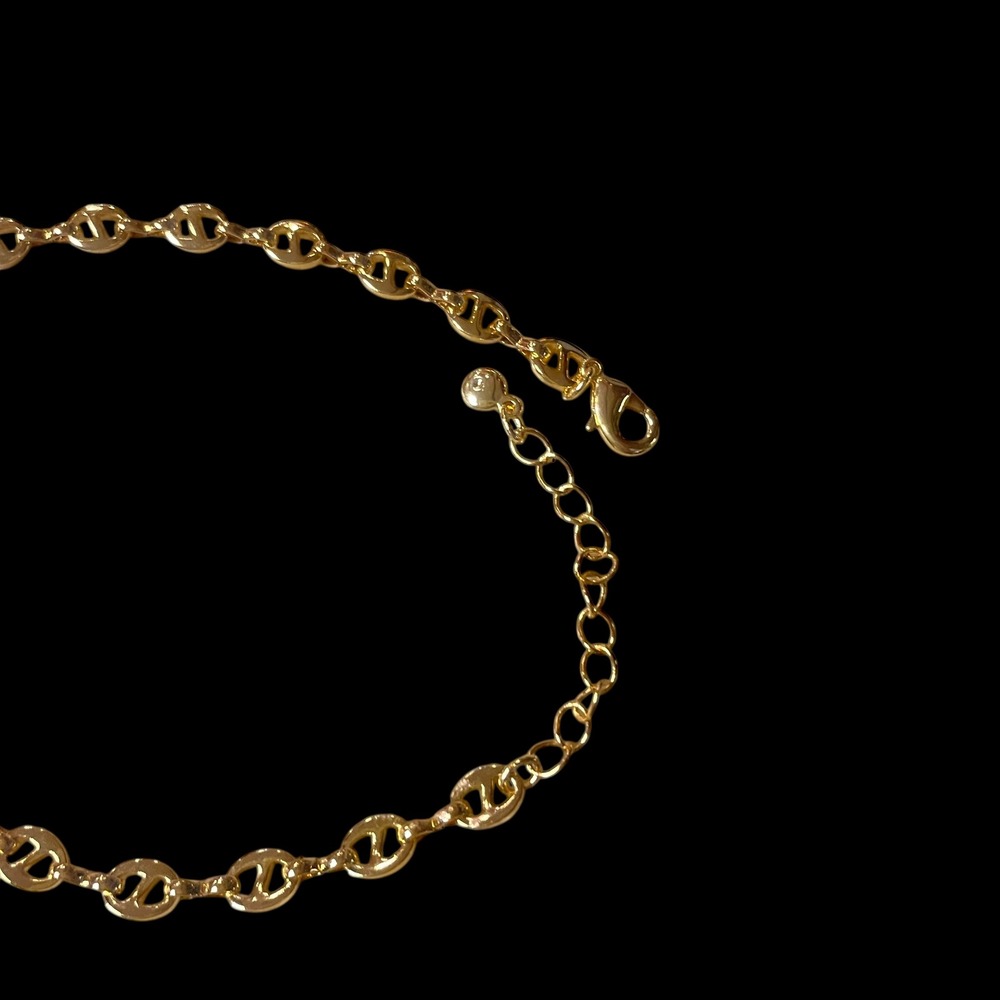 Gold Tone Link Chain Necklace Adjustable Clasp 16" Extender clasp - Picture 4 of 7